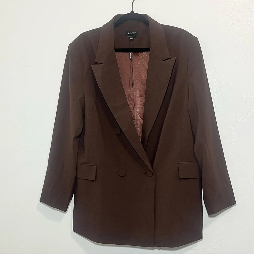 Bardot Oversized Double Breasted Blazer NWOT Chocolate Brown Medium - Picture 2 of 12